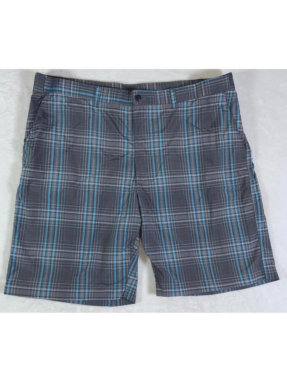 Pga Tour Men's Moisture Wicking Stretch Shadow Plaid 9.5" Golf Shorts Caviar 40